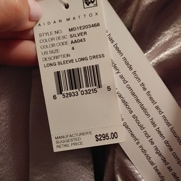 NEW Aidan Mattox evening gown maxi dress slit cut out silver formal wear - Picture 15 of 16